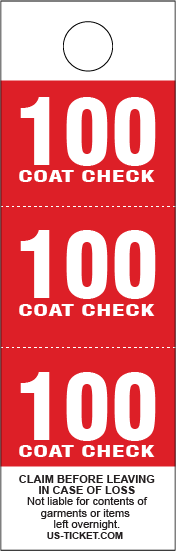 Red 3 Part Coat Check Tags