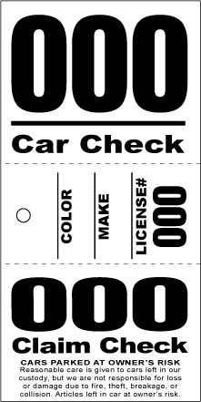 3 Part Valet Ticket With Vehicle Diagram