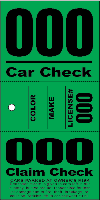 3 Part Valet Ticket - Colored Stock