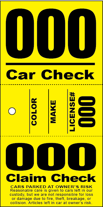 3 Part Valet Ticket With Vehicle Diagram Blue
