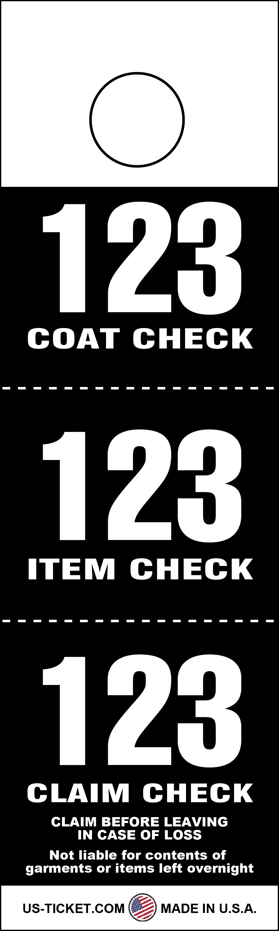 Black 3 Part Coat Check Tags