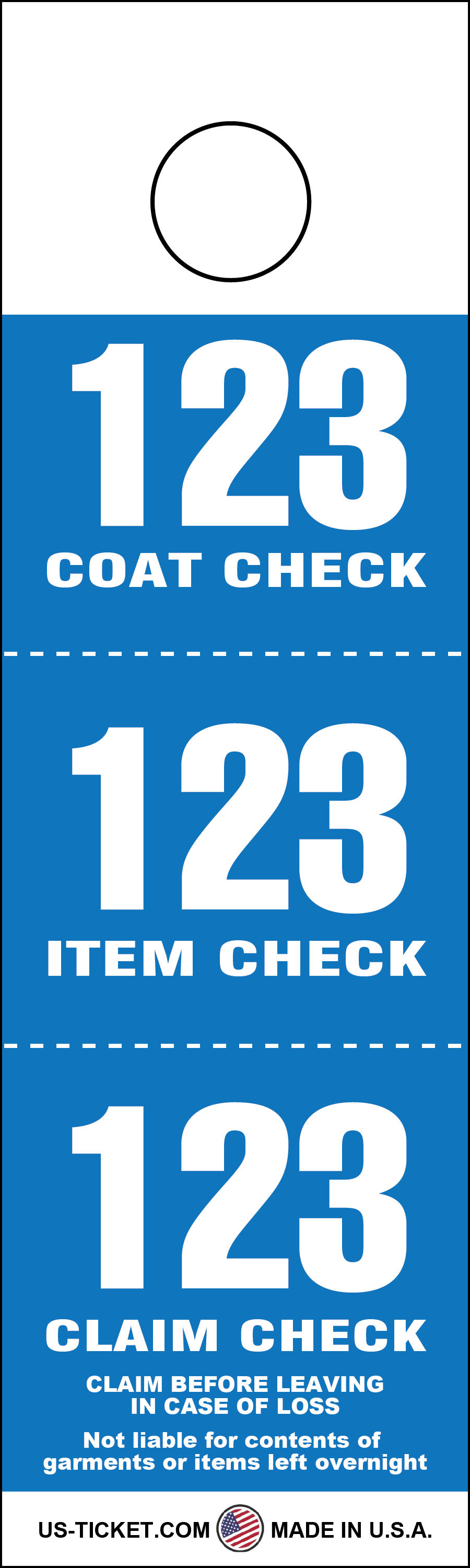 Blue 3 Part Coat Check Tags