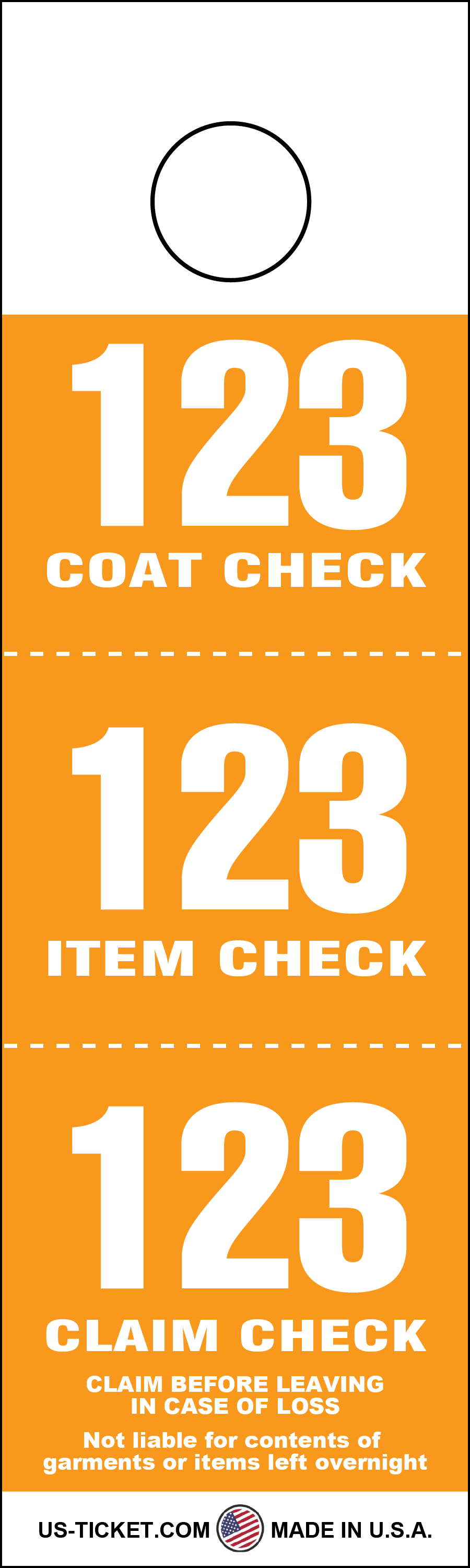 Orange 3 Part Coat Check Tags