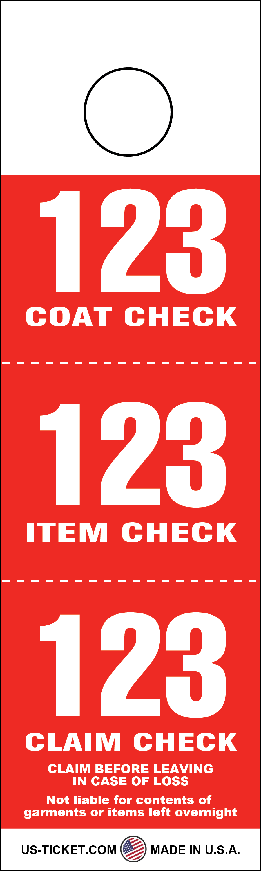Red 3 Part Coat Check Tags