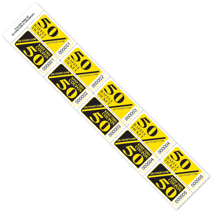 50/50 Raffle Strip Tickets Yellow