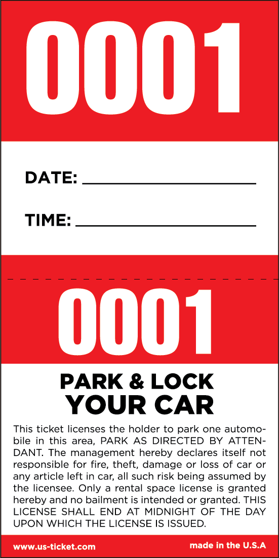 2 Part Self Parking Valet Tickets