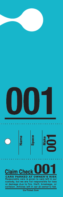 Colored Stock 3 Part Hanging Valet Ticket Blue