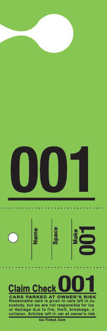 Colored Stock 3 Part Hanging Valet Ticket Green