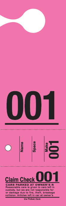 Colored Stock 3 Part Hanging Valet Ticket Pink