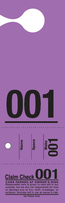 Colored Stock 3 Part Hanging Valet Ticket Purple