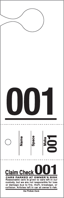 Colored Stock 3 Part Hanging Valet Ticket White