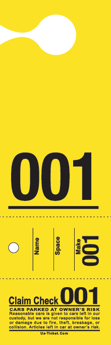 Colored Stock 3 Part Hanging Valet Ticket Yellow