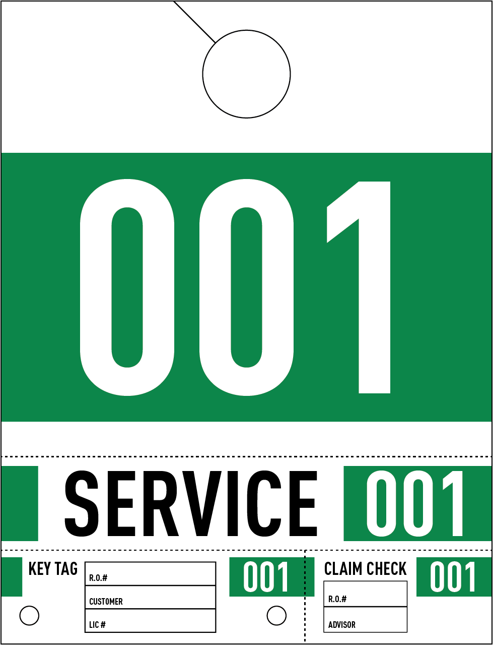 Dealership Service Repair Hang Tags Green