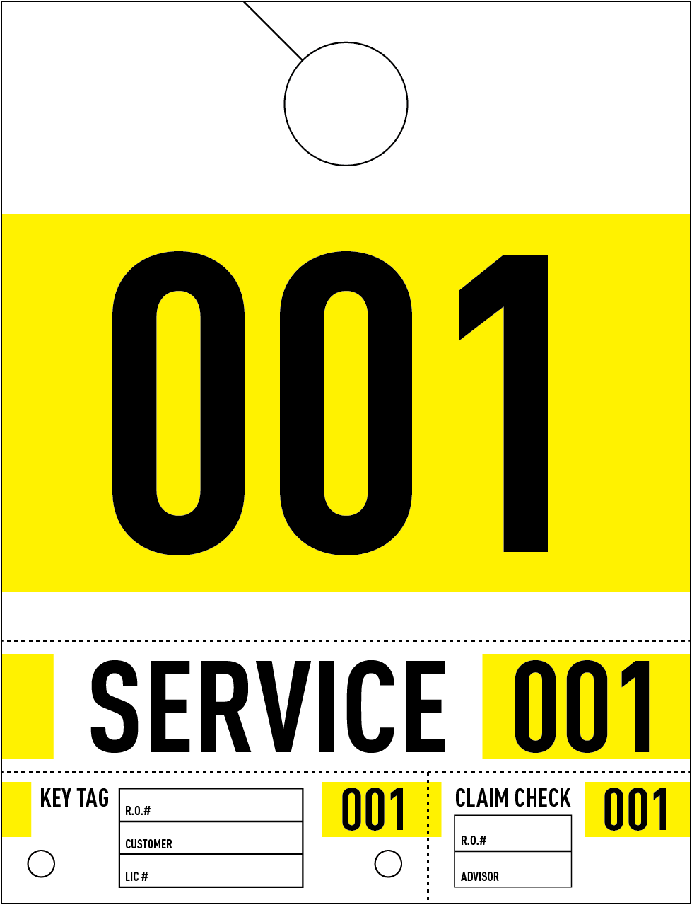 Dealership Service Repair Hang Tags Yellow
