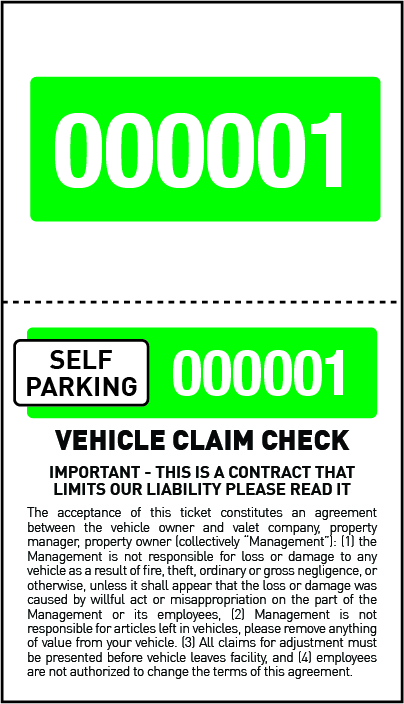 2 Part Economy Self Parking Valet Tickets