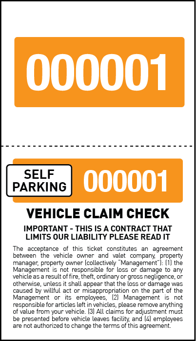 2 Part Economy Self Parking Valet Tickets